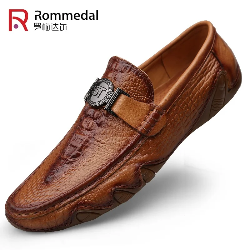 Rommedal из крокодиловой кожи, Мокасины, мужские туфли натуральная кожа, без шнуровки, мокасины на плоской подошве; повседневная мужская обувь для вождения, класса люкс для отдыха