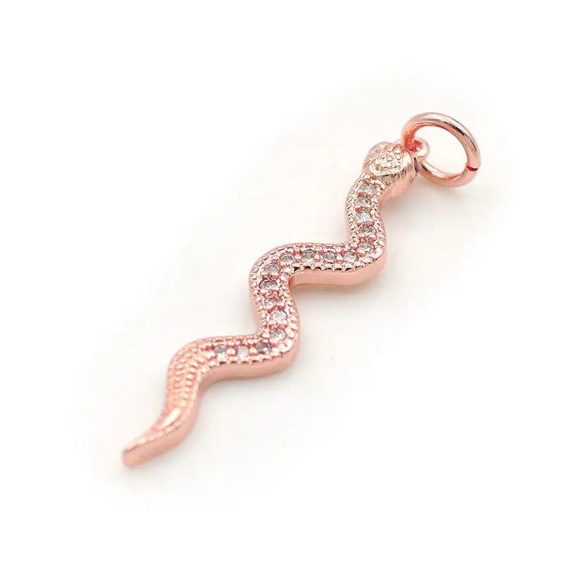 Rose Gold 28*6*2 мм микро Pave прозрачный CZ Змея амулеты подходят для мужчин и женщин делая браслеты или ожерелья ювелирные изделия - Metal color: Rose Gold