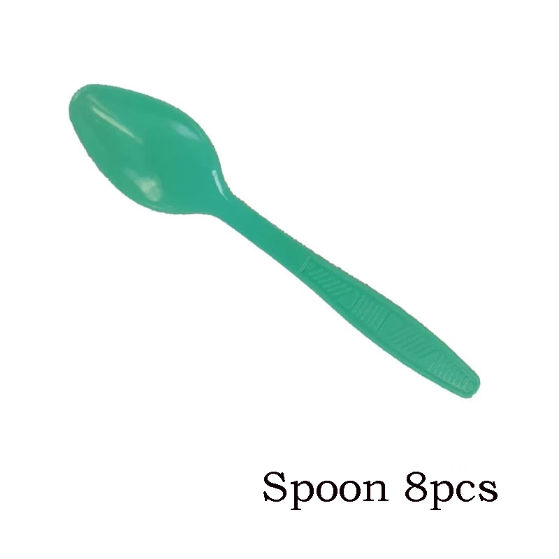 8pcs spoon green 24 шт в упаковке многоцветная пластиковая вилка ложка нож одноразовая посуда товары для дня рождения - Цвет: 8pcs spoon green