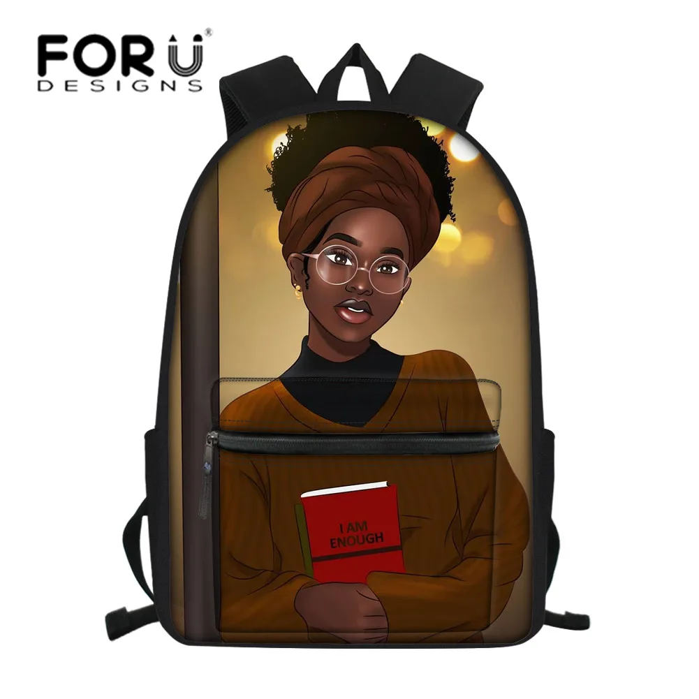 

FORUDESIGNS Black Girl Afro American Women Bagpack for Teenagers Junior School Bags Kids Shoulder Bookbag Children Schoolbag