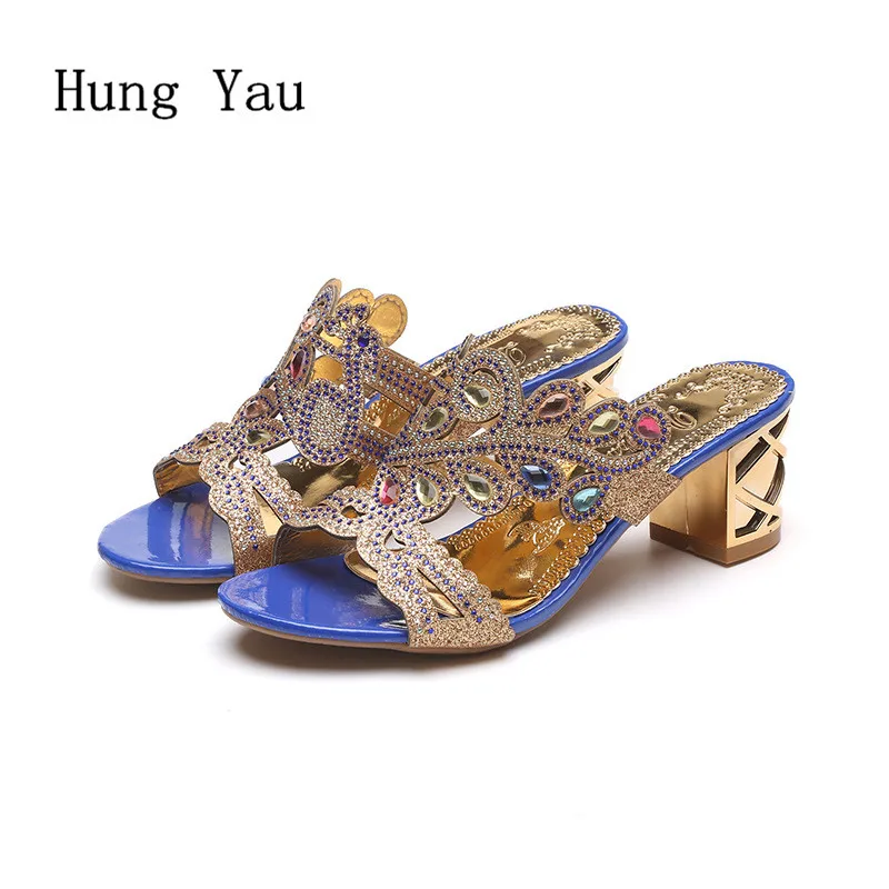 Женские сандалии со стразами гладиаторы на высокой танкетке модные шлепанцы