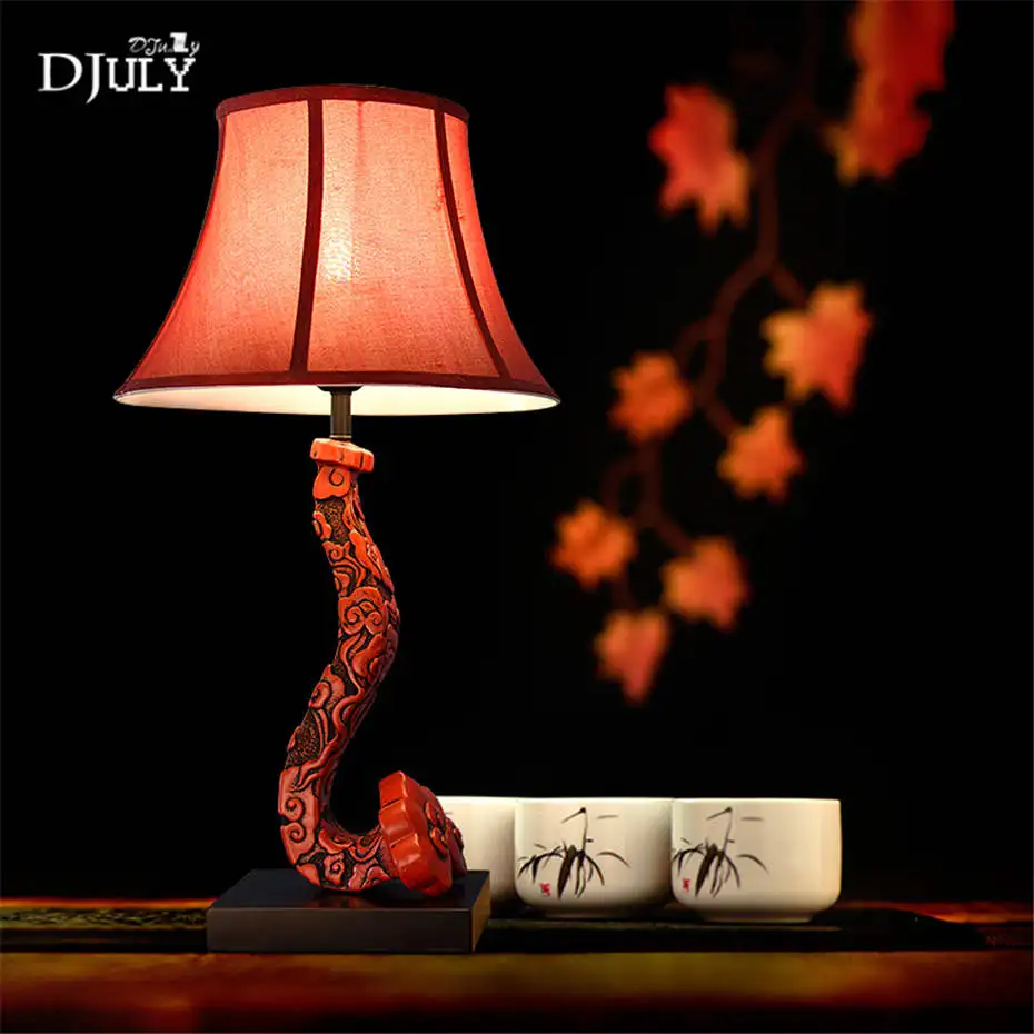 Chinese style retro design Aged resin fabric table lamp for Living room bedroom study Tea house desk lamps country led luminaire | Освещение