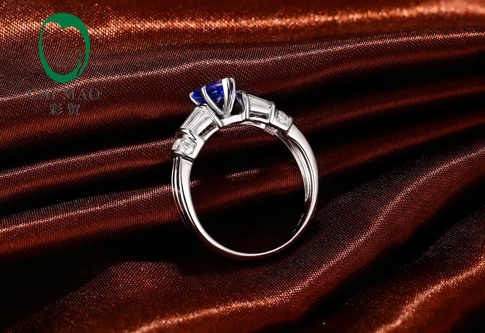 14 к белое золото 5x7 жумчужный разрез 0.92ct мигающий синий танзанит драгоценный камень бриллиант обручальное кольцо