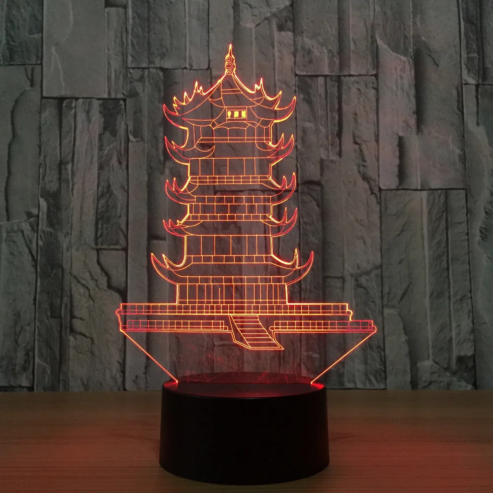 Китайский Leifeng Пагода форма 3D Ночник светильник башня лампа Led 7 цветов Изменение