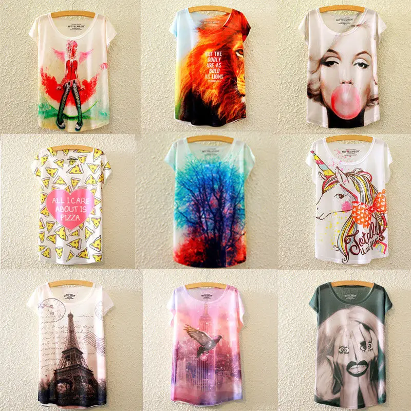 2018 Fashion Summer Women Casual Loose Short Sleeve O-Neck Animal Various Printing Top Ladies Print T-Shirt | Женская одежда
