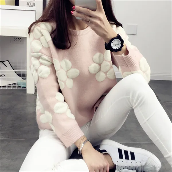 Женский жаккардовый пуловер трикотажный с длинным рукавом и круглым вырезом 2021 |