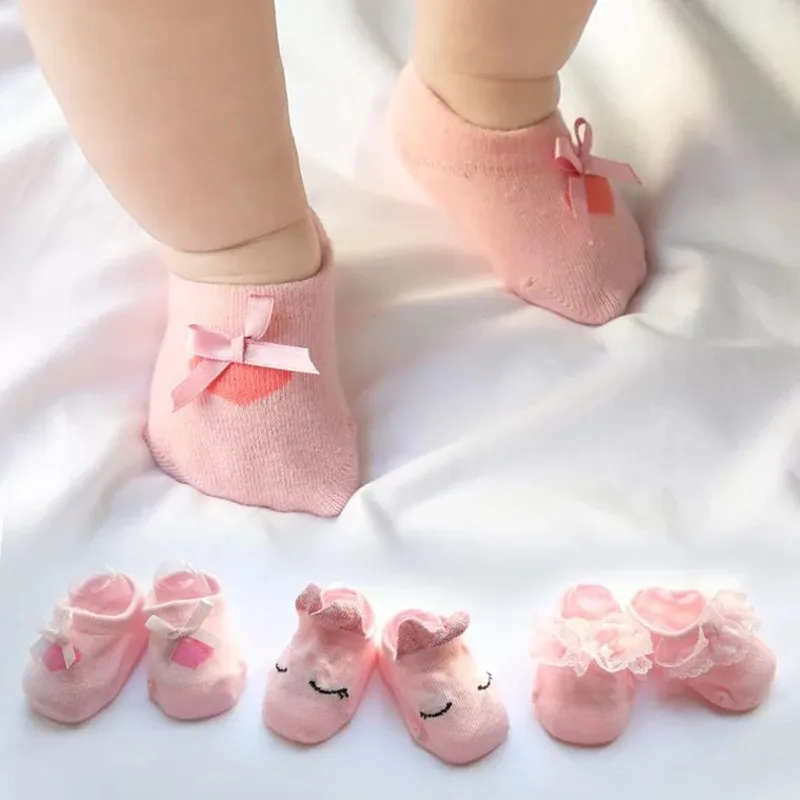 

3Pairs/Set Infant Socks Toddler Anti-slip Floor Sock Newborn Cotton Ruffled Lace Bowknot Cartoon Rabbit Socks Princess