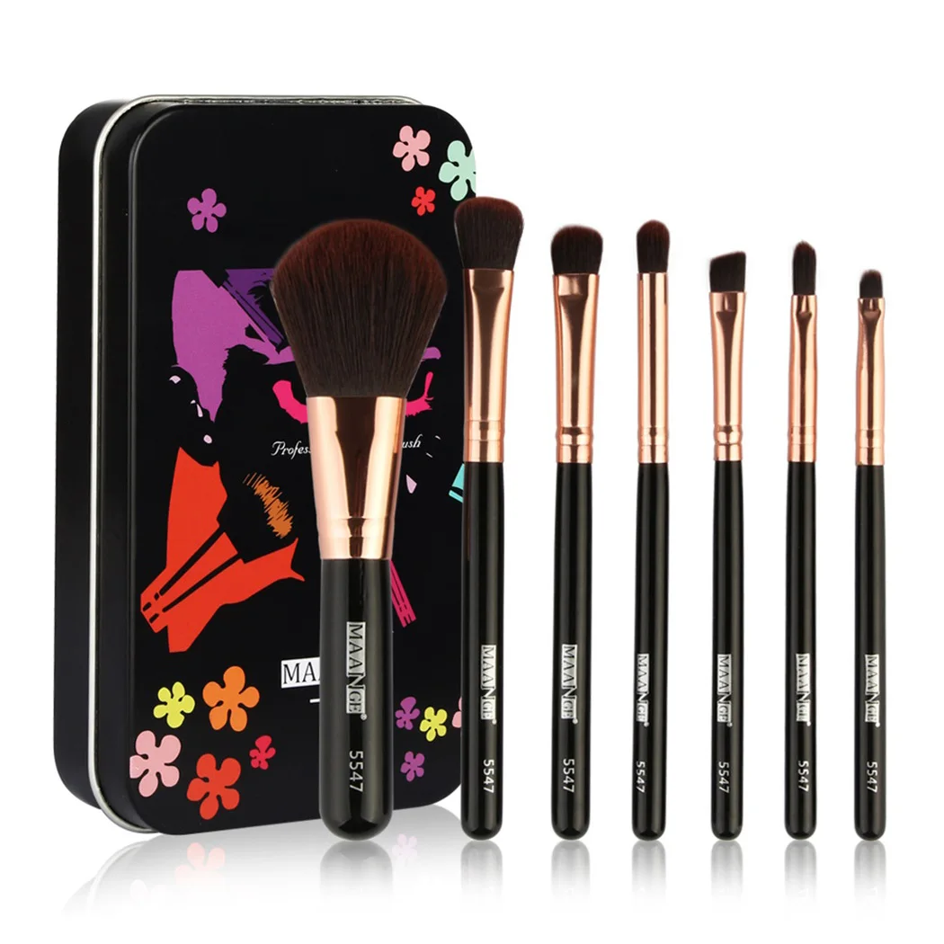 7 шт. Портативный щетка с железный ящик комплект набор кистей для макияжа пудра Eye