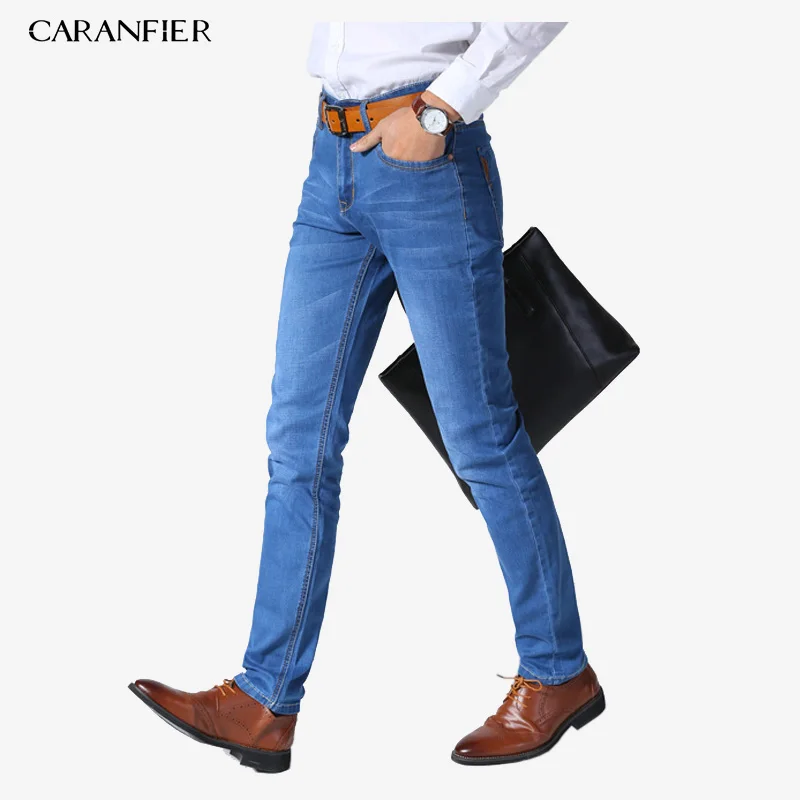 CARANFIER 2019 летние мужские тонкие легкие джинсы деловые повседневные Стрейчевые