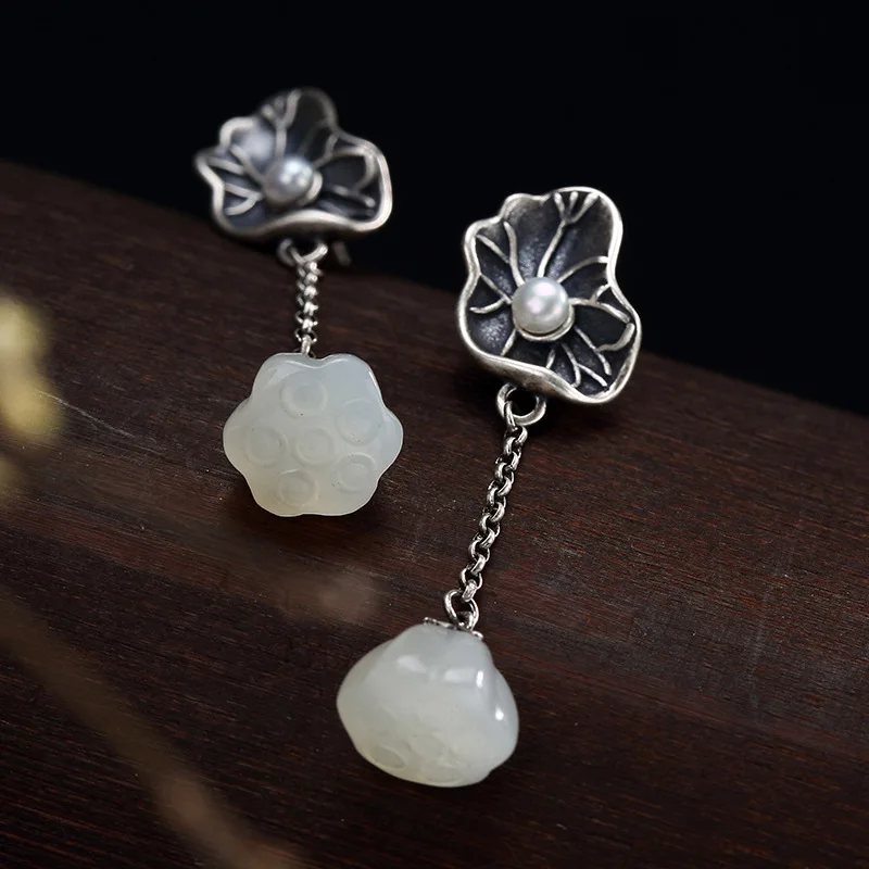 2018 распродажа модные серьги ювелирные изделия с чистой инкрустацией Hetian Jade Lotus Leaf
