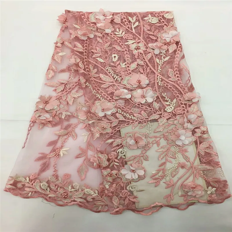 New arrival lovely with beads french tulle lace fabric 3d flower embroidery Soft African pretty applique rof-1147 | Дом и сад