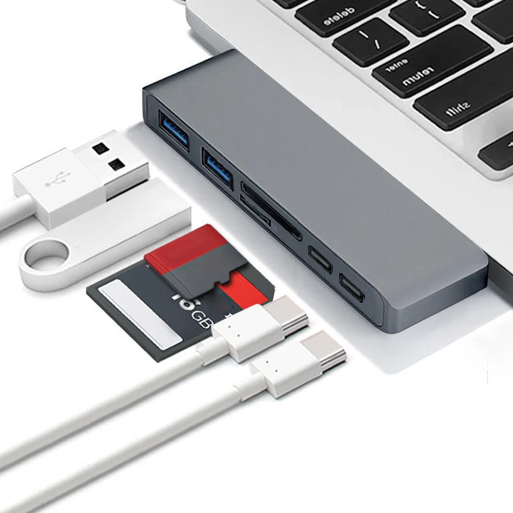 6в1 адаптер с двумя разъемами для зарядки и чтения USB C разветвитель 3 0 type-C Apple Macbook