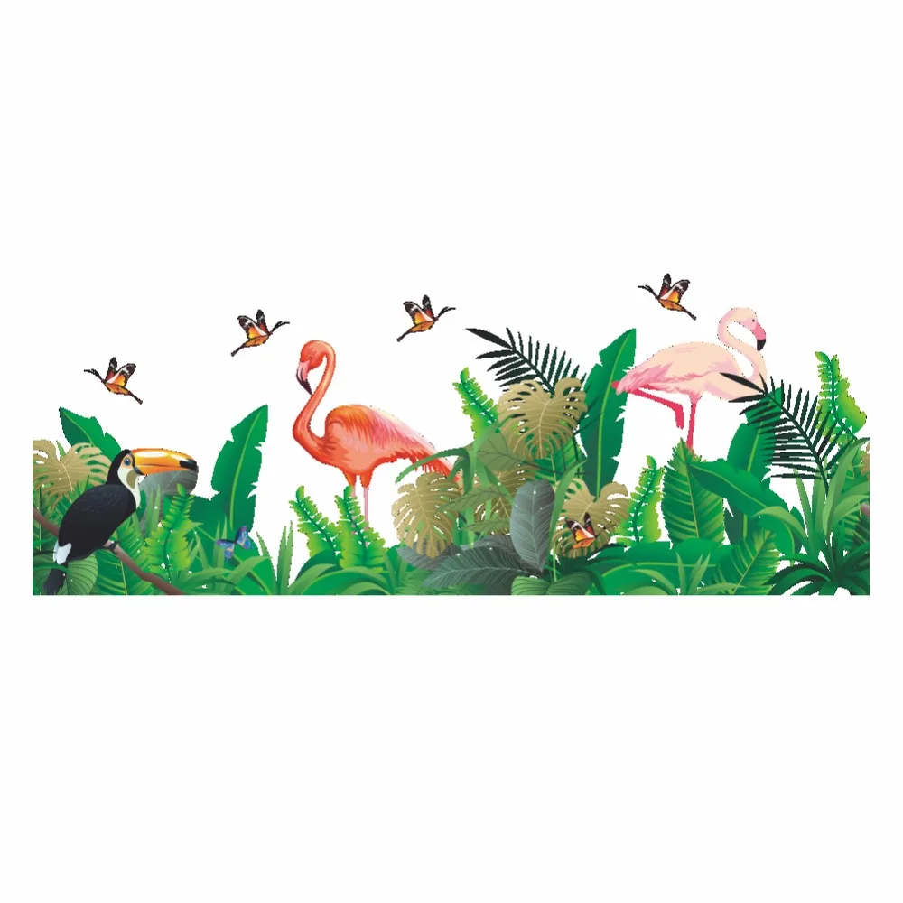 Наклейки на плинтус и стены в виде листьев фламинго для детской комнаты
