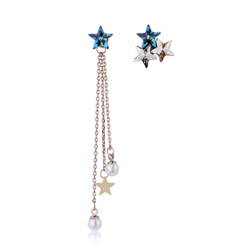 Серьги Warben Farben с кристаллами Swarovski для женщин, асимметричные серьги в виде звезды с металлическими кисточками, оригинальные серьги-капли в подарок - Цвет камня: as picture