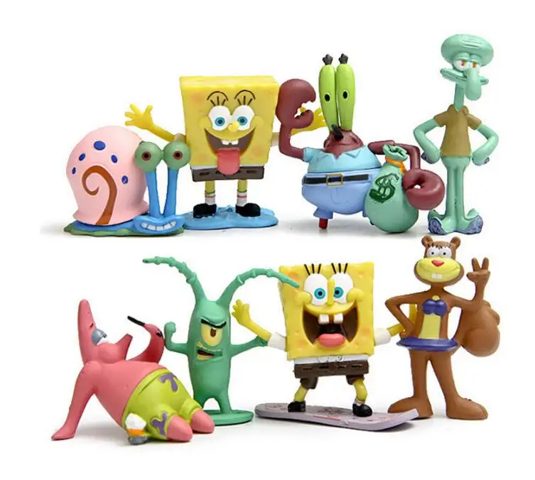 8 видов стилей SpongeBob Classic Аниме ПВХ Патрик звезда/сквидворд щупальца/Eugene/Sheldon/Gary фигурки Детские игрушки рождественские подарки - Цвет: 8pcs