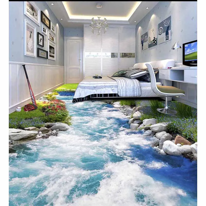 3D Running brook DIY Floor Wallpaper Custom Photo PVC Murals Bathroom Bedding Room Self-adhesive Waterproof #108 | Обустройство дома