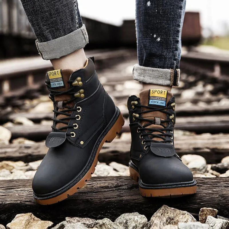 2019 Winter New Martin Boots Trend Size 46 Warm Tide Men Shoes Height-Increasing Artificial PU Flat Heel Sneakers | Обувь