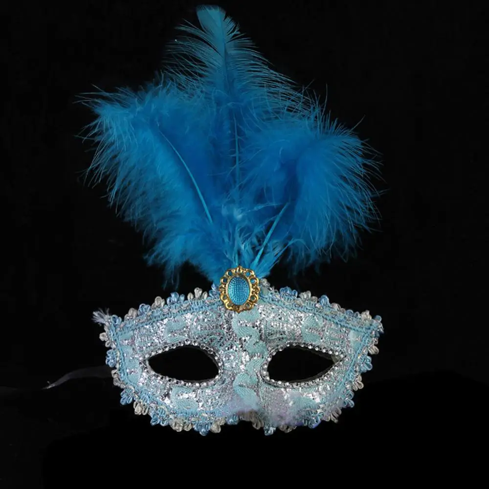 BLUE 1 шт., модная Сексуальная кружевная маска, повязка на половину лица с бахромой и жемчугом, элегантная перьевая маска для Хэллоуина, венецианские маскарадные партийные принадлежности - Цвет: BLUE