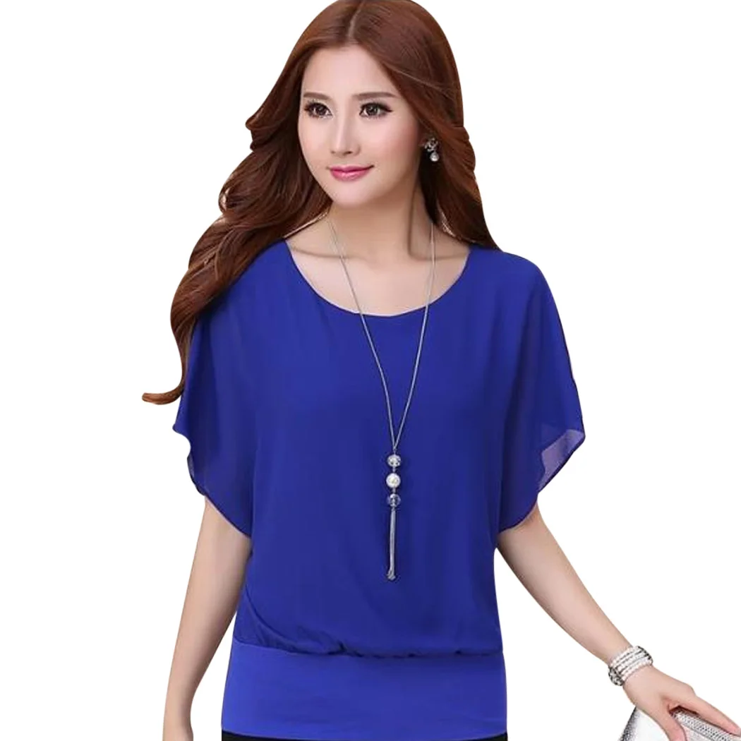 Для женщин s Топы Шифоновая блузка плюс Размеры Blusas Femininas рюшами летучая мышь