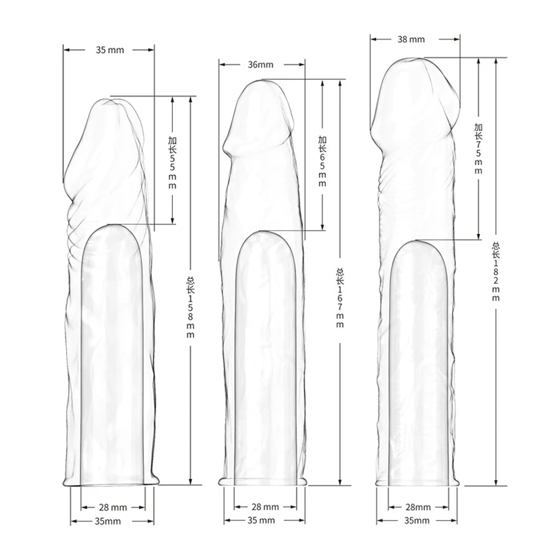 Huge Penis Extender Lengthen Dildo Realistic Condoms for Men Sleeve Reusable Time Delay 55 65 75mm Sex Toys | Красота и здоровье