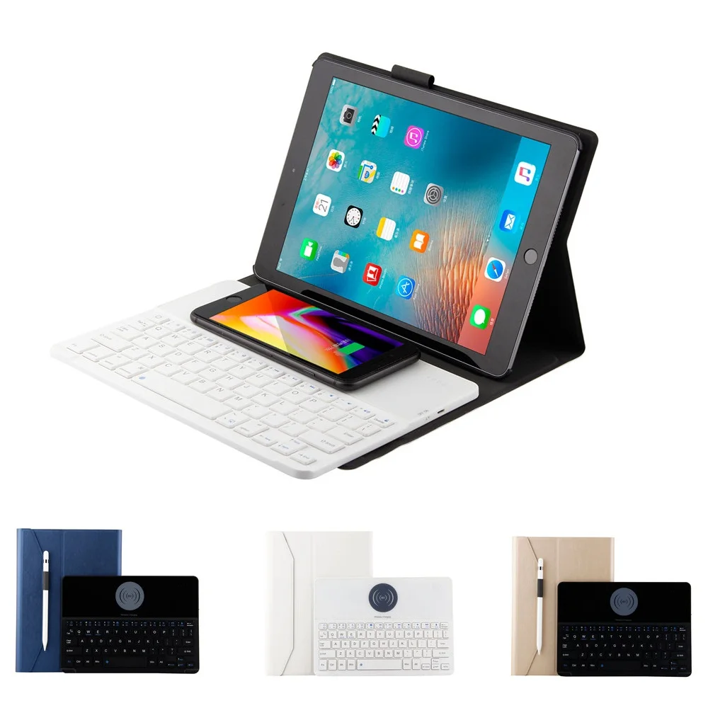 Чехол со съемной Bluetooth клавиатурой и беспроводной зарядкой для нового iPad 9 7 дюйма