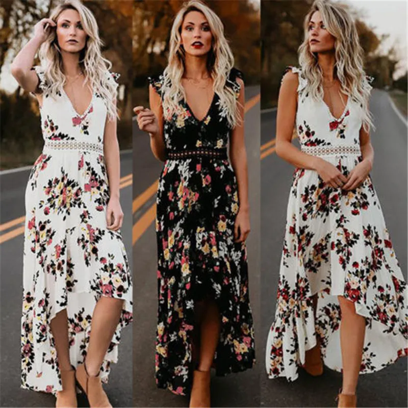 Женское летнее длинное платье-макси в стиле бохо вечерние пляжные платья сарафан