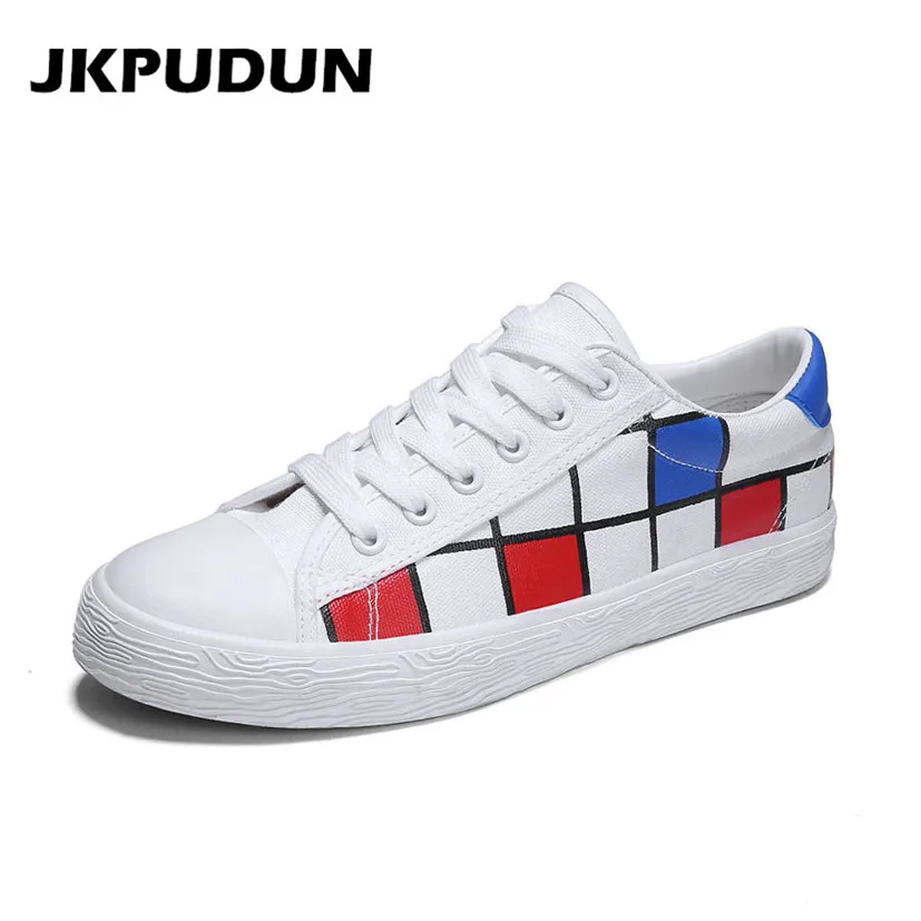 JKPUDUN Casual Canvas Shoes For Men Luxury Brand Plimsolls Espadrilles Fashion Lace Up Plaid Man Alpargatas Hombre | Обувь