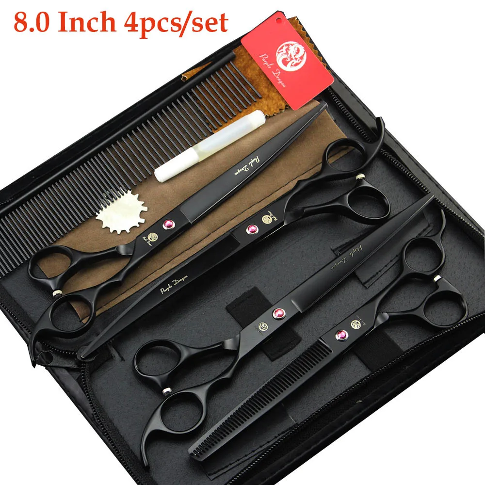 

New 4pcs/set 8 inch Professional Pet Dog Grooming Scissors Sets 2 Curved Scissors + 1 Thinning Scissor + 1 Straight Shears Black