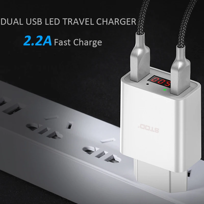 Стод двойное зарядное устройство USB 2 порта светодиодный дисплей зарядка 2.2A