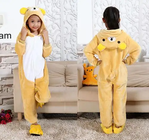 Yellow Bear Детские пижамы кигуруми с изображением животных и панды; Детские фланелевые пижамы с рисунком единорога для мальчиков и девочек; вечерние пижамы для костюмированной вечеринки; пижамы для подростков - Цвет: Yellow Bear