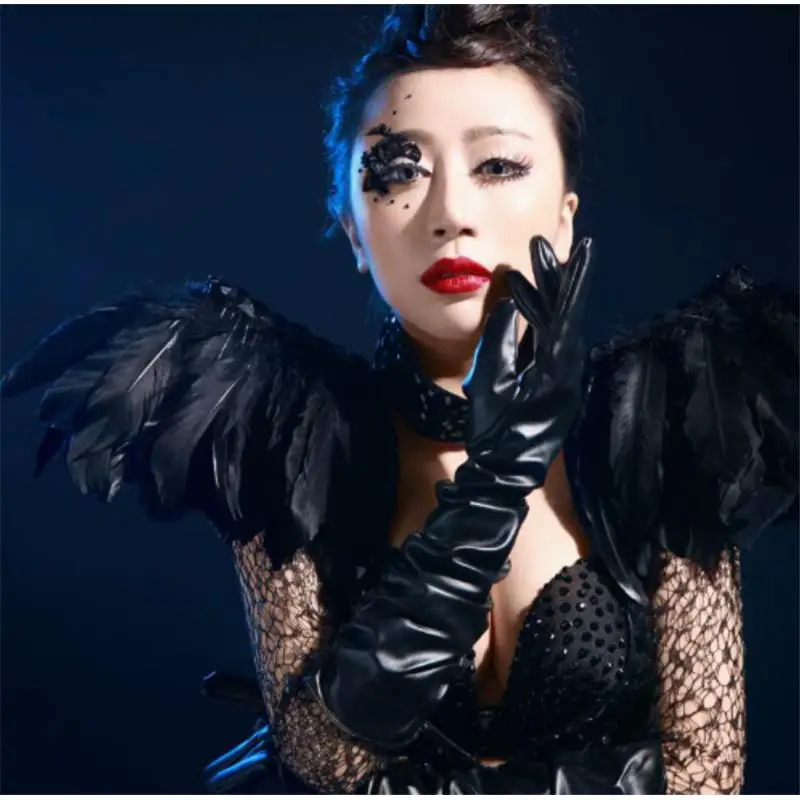 Костюм с черными перьями кожаный боди модная цельный сетчатый костюм для ночного