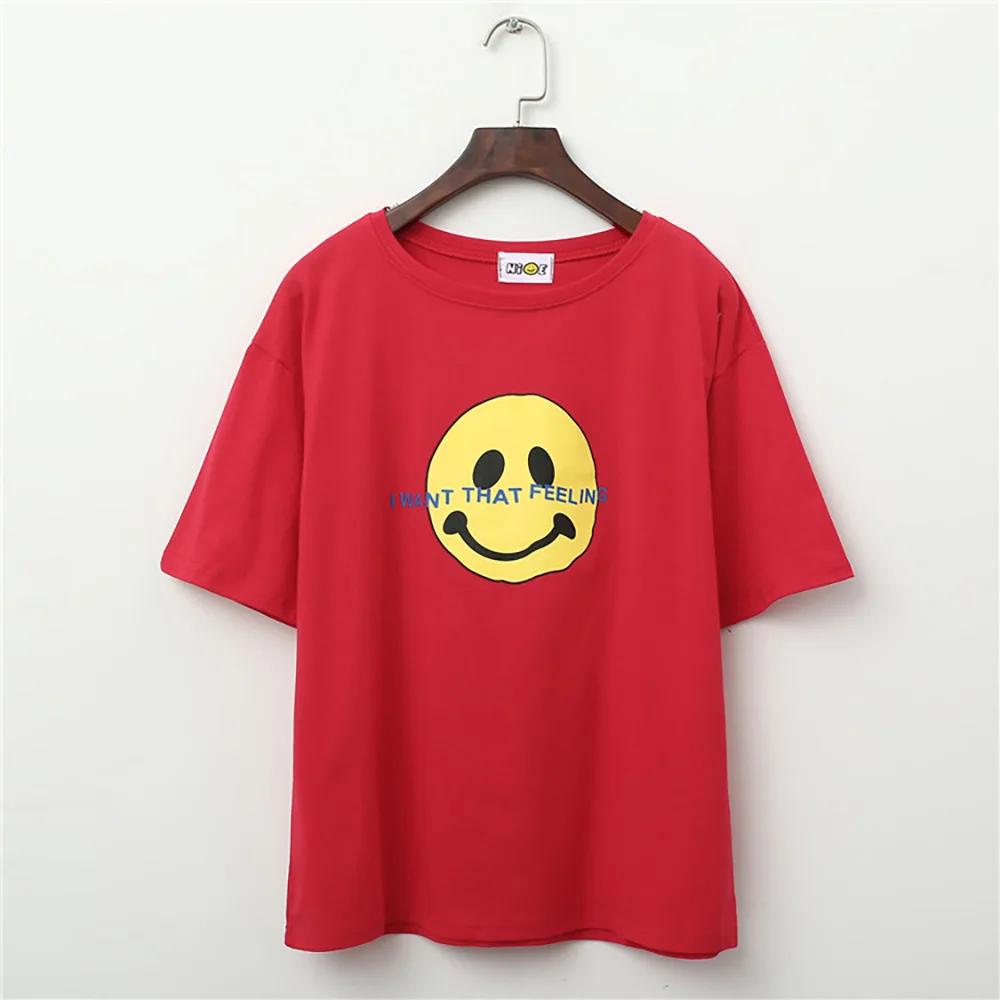 2018 Summer Women Sleeveless Smiley Face Letter Printed O-neck Casual Simple T shirt Female Tees Cotton Elegant Ladies Tops | Женская
