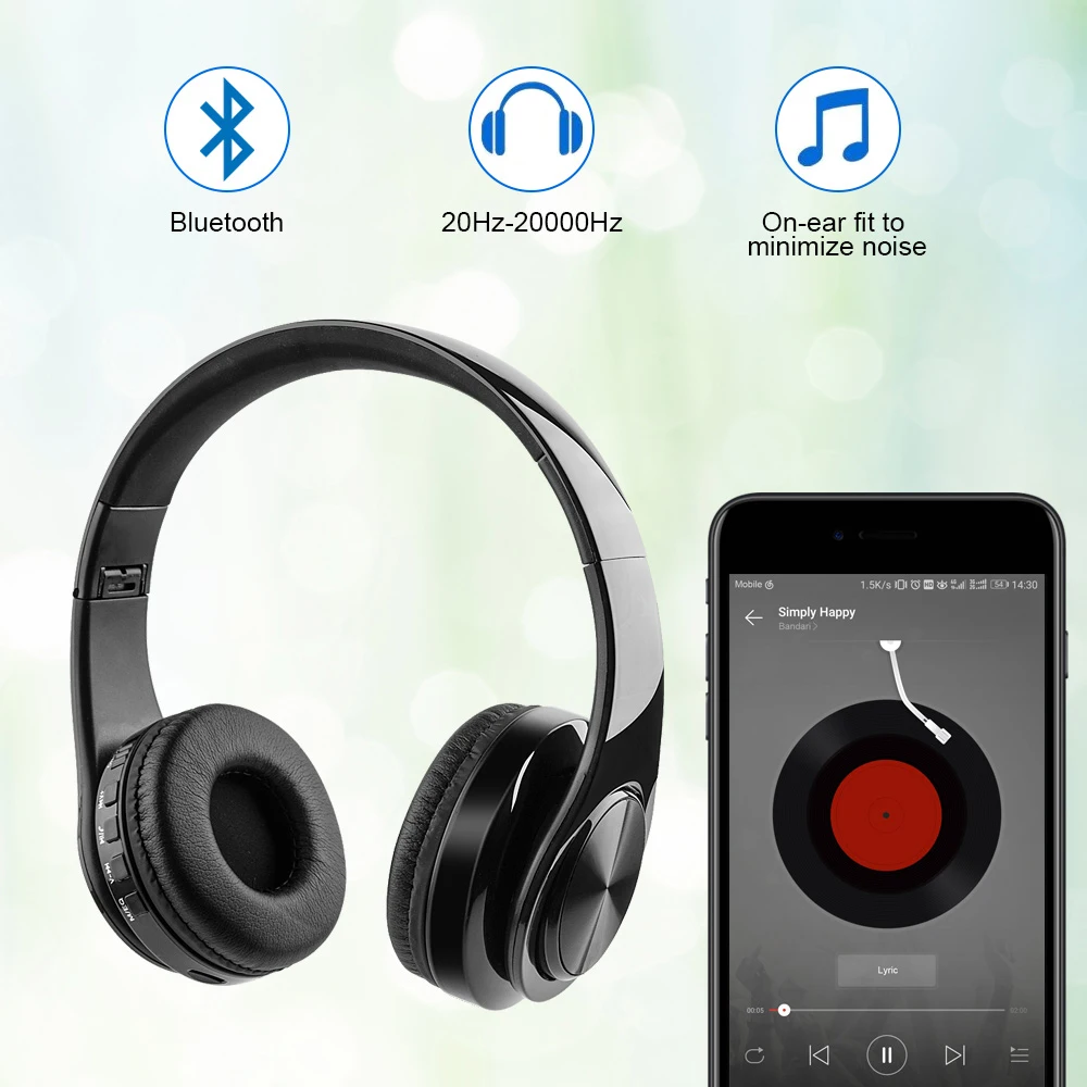 Bluetooth наушники, наушники с шумоподавлением, стерео Беспроводная гарнитура с TF картой, Aux line, мягкие наушники