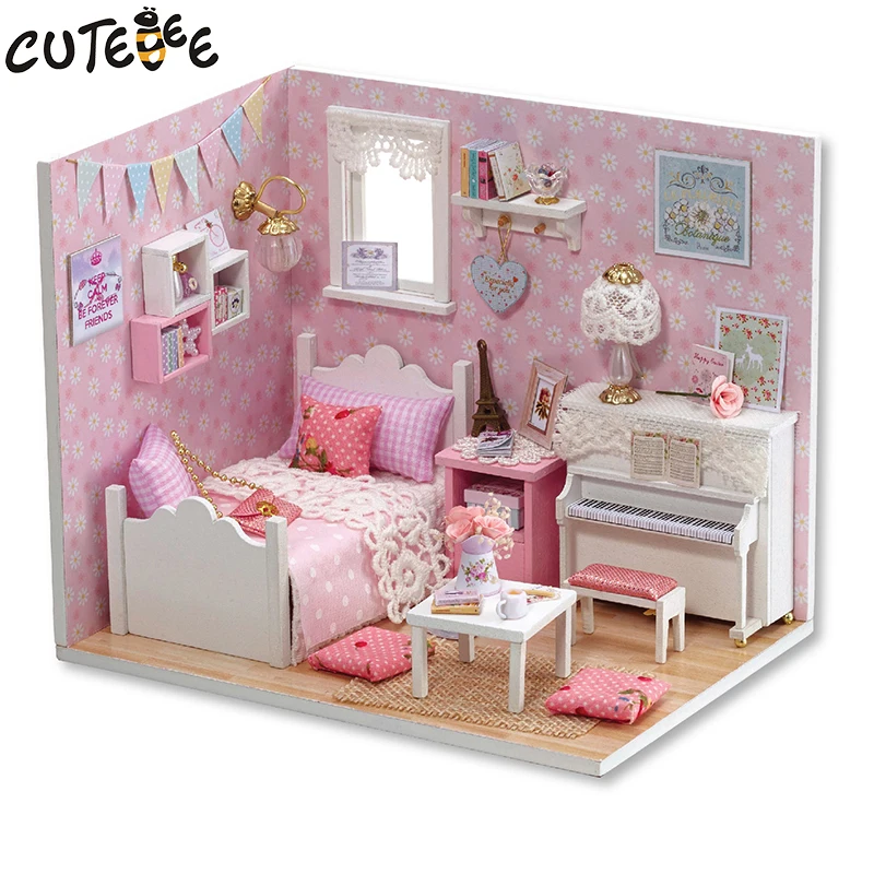 CUTEBEE Кукольный дом DIY Миниатюрный Кукольный домик Модель деревянная игрушка мебель Каса де куклы Boneca игрушечные дома подарок на день рождения H012