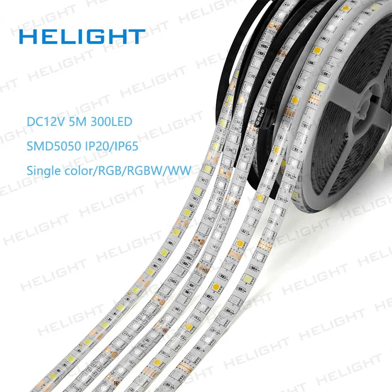 DC12V 5050 Светодиодные ленты светильник 5 м 300LED один Цвет/RGB/RGBW/WW IP65 & IP20 гибкие