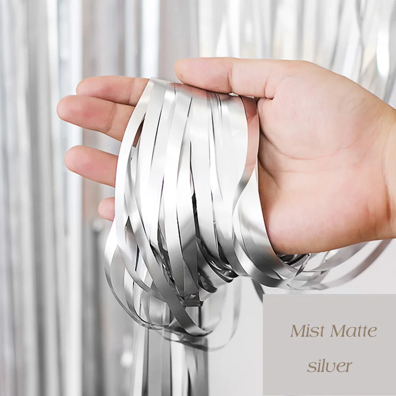 matte silver 1/2/3 м розово-золотистый металлик Блестки из фольги бахрома Шторы День рождения украшения Свадебный фон для фотосъемки с изображением Шторы реквизит для фотосессии - Цвет: matte silver