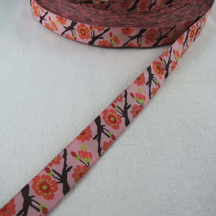 5/8 '(16 mmx5yards) цветки сливы тюльпаны розы тканые полиэстер Жаккардовая лента собака цепи аксессуары для ванной комнаты с ловкость для ошейник для собак