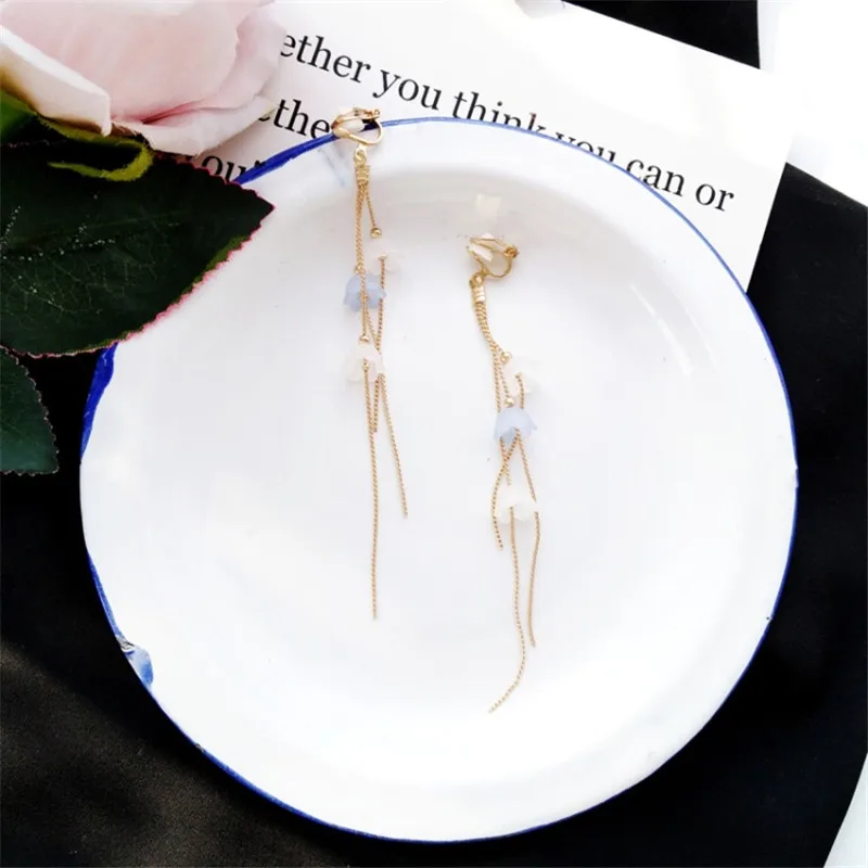 Японские и корейские трендовые милые розовые белые синие цветы Длинная подвеска