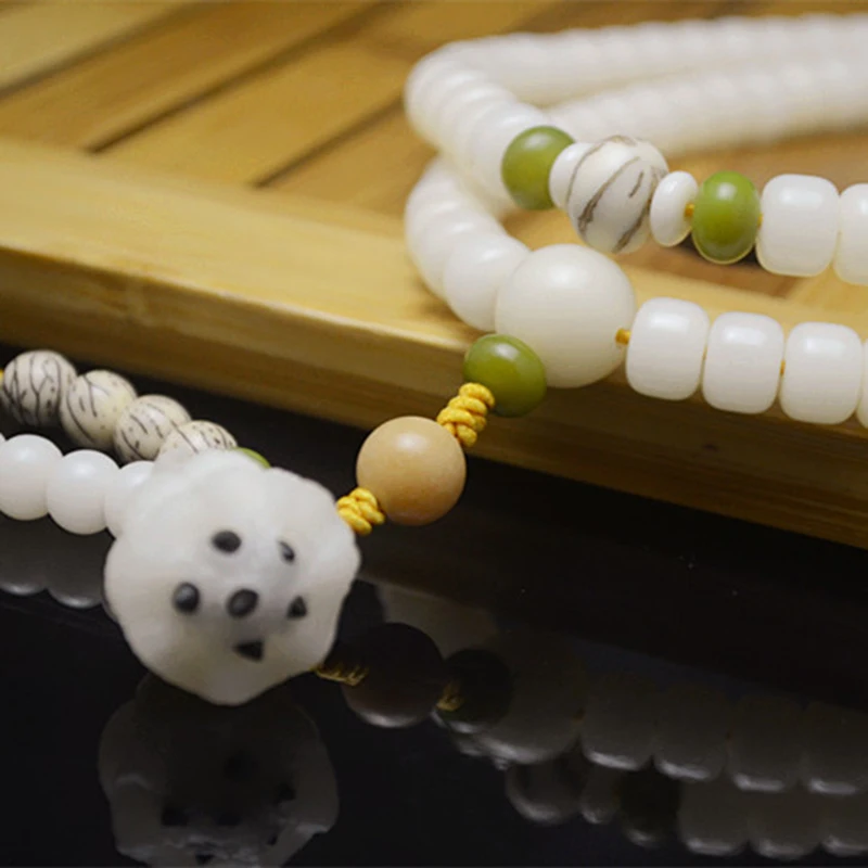 Натуральный Белый Бодхи браслеты резные цветок лотоса корень кулон ожерелье