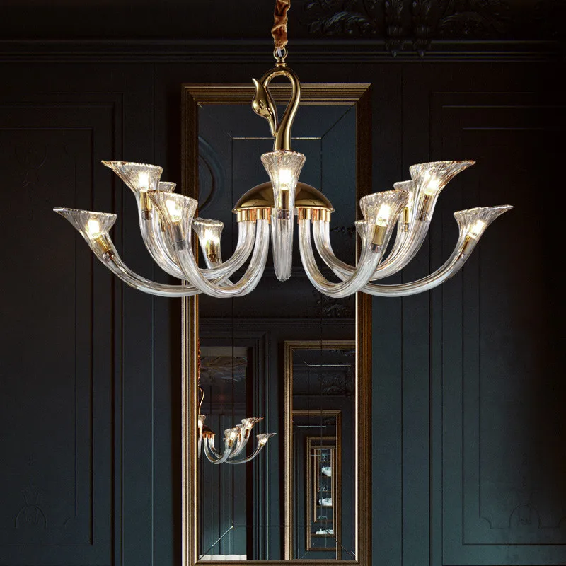 European Creative Swan Chandeliers LED Gold Iron Glass Hanging Lamp Modern Chandelier Lighting Home Decor Lustres Luminaria | Освещение