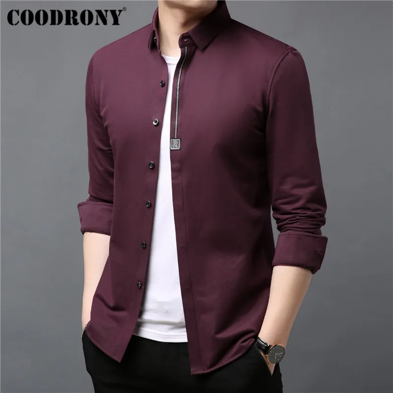Фиолетовый COODRONY, мужская рубашка, уличная мода, повседневные рубашки, мягкая хлопковая рубашка, Мужская одежда, осень, длинный рукав, Camisa Masculina 96040 - Цвет: Фиолетовый