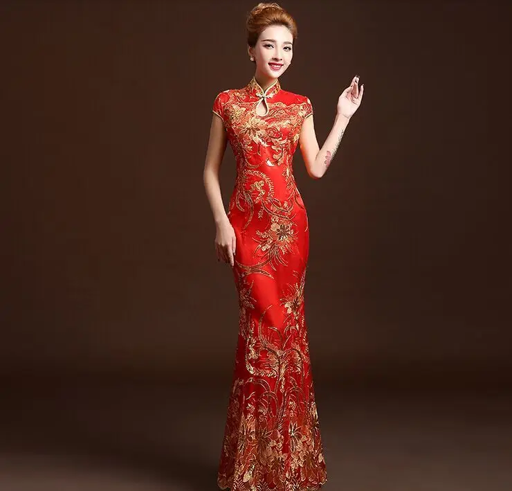 Модное сапфировое кружевное свадебное платье Qipao длинное с новогодней елкой, бумажный Тонкий ретро Qi Pao женские античные платья