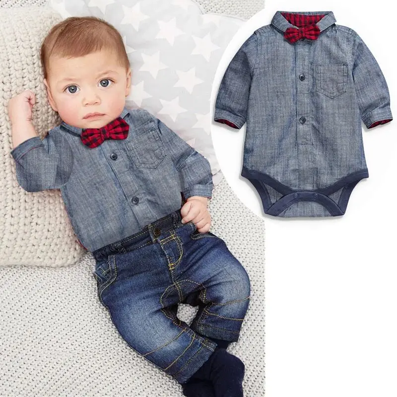 2016 new born baby boy clothes shirt romper + casual pants strap red bow fashion clothing set newborn |