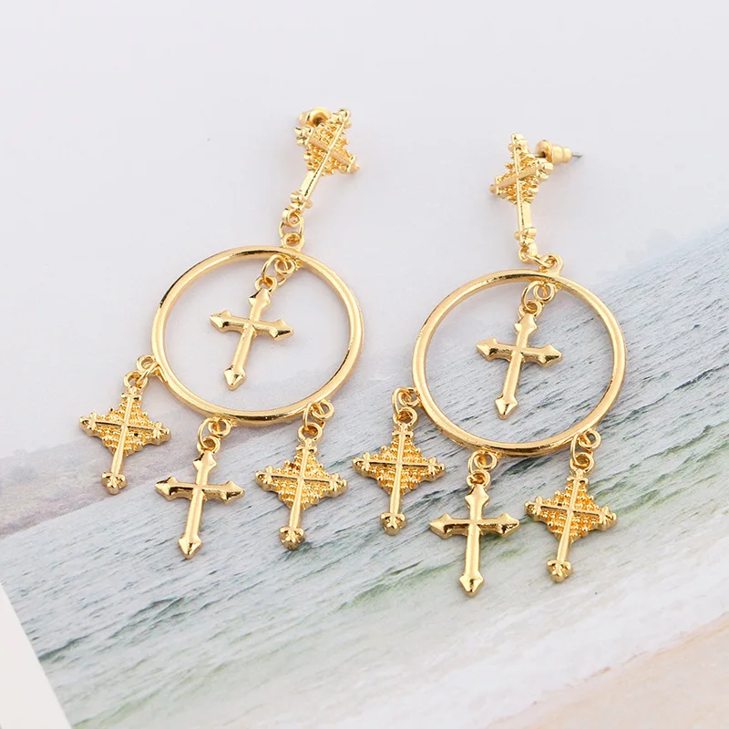 Новая мода несколько серьги с подвесками крестами Jewelry Винтаж золото цвет крест