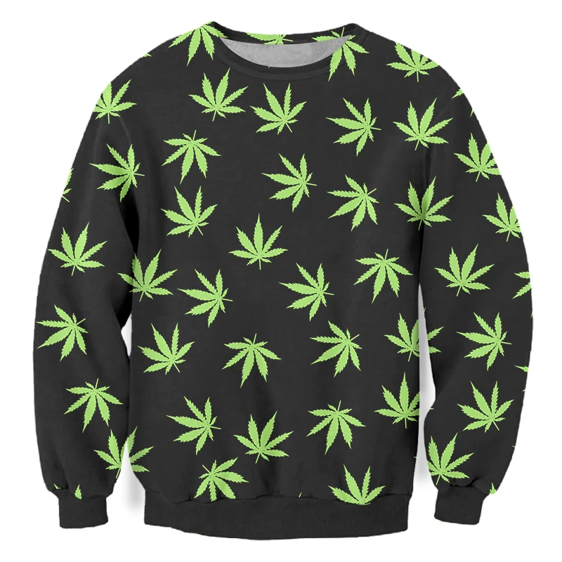 

CJLM 2019 new leaves autumn and winter models sweatshirts hoodies men's green digital 3D printing long-sleeved O-neck sweatshirt