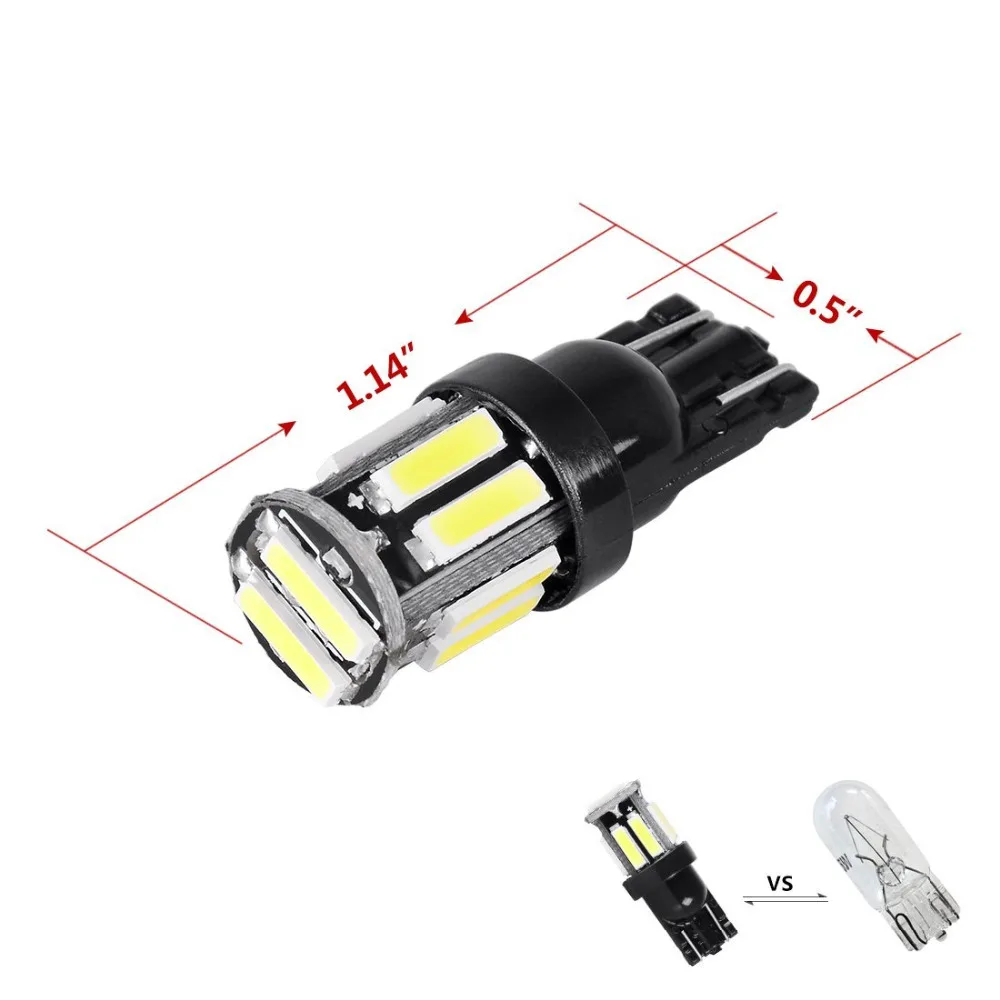 Комплект из 2 предметов белая 10 SMD 7020 T10 W5W светодиодный ламп супер яркий 194 168 2825