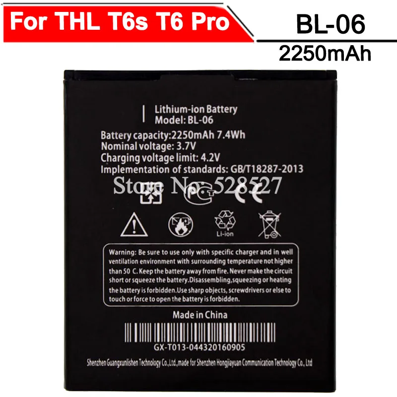 2250 мА/ч BL 06 T6s Батарея для THL T6S T6 Pro T6C мА/ч. Аккумулятор Bateria Batterij AKKU|t6s battery|battery for thl