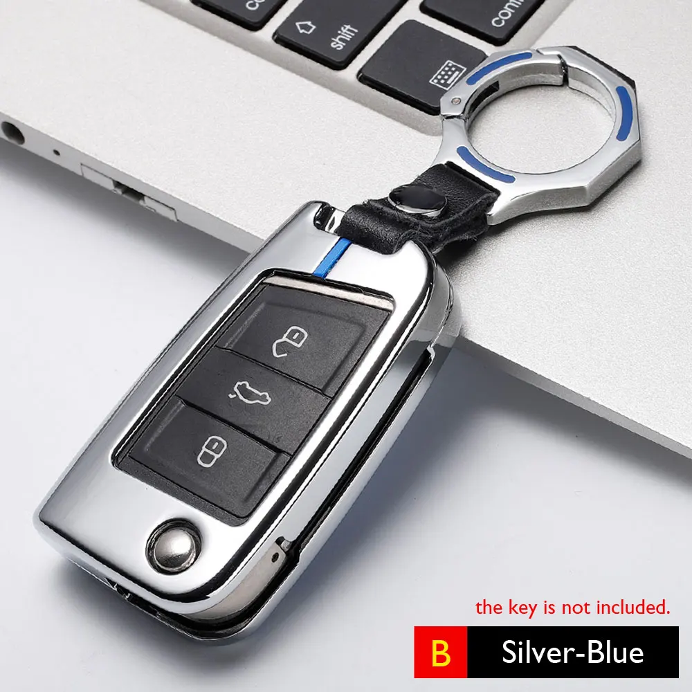 Key B Silver-Blue Чехол для ключей автомобиля из цинкового сплава для VW Volkswagen Sagitar Lavida Lamando Jetta Golf Parati Phaeton Phideon T-Roc Skoda - Название цвета: Key B Silver-Blue