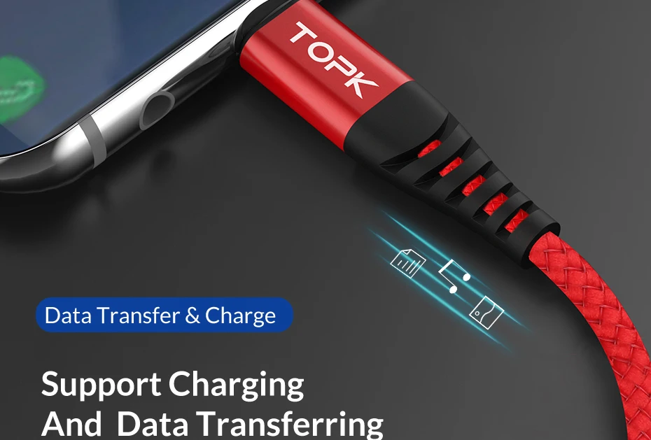 Кабель TOPK AN42 3A Quick Charge 3,0 usb type C для Xiaom Redmi Note 7, кабель type-C для быстрой зарядки samsung S9 S10 Plus, USB C