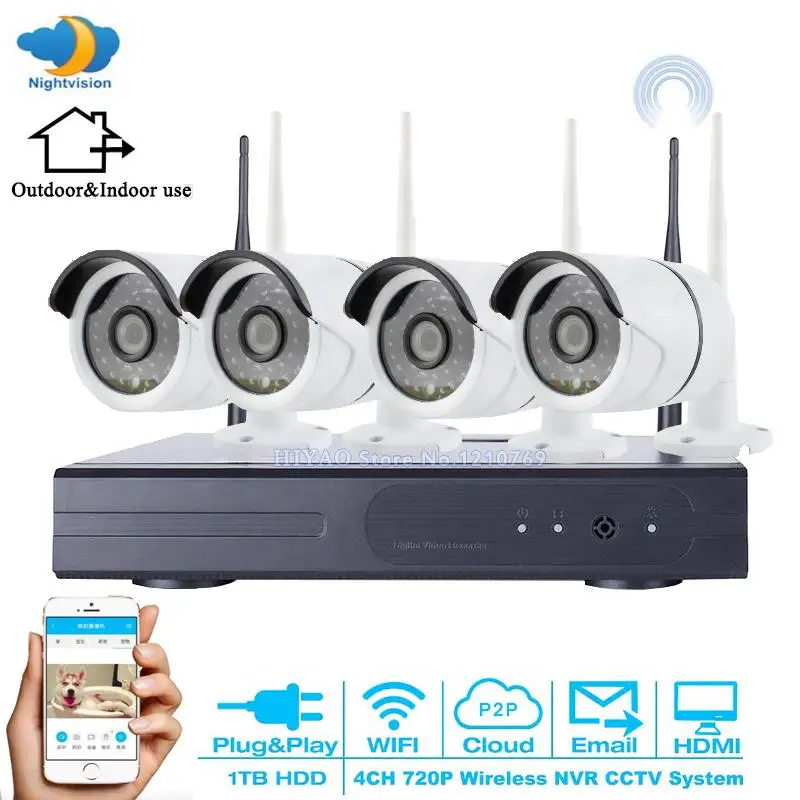 Новый 4ch H.264 NVR Беспроводной CCTV Системы 720 P IP Камера WI FI Водонепроницаемый ИК